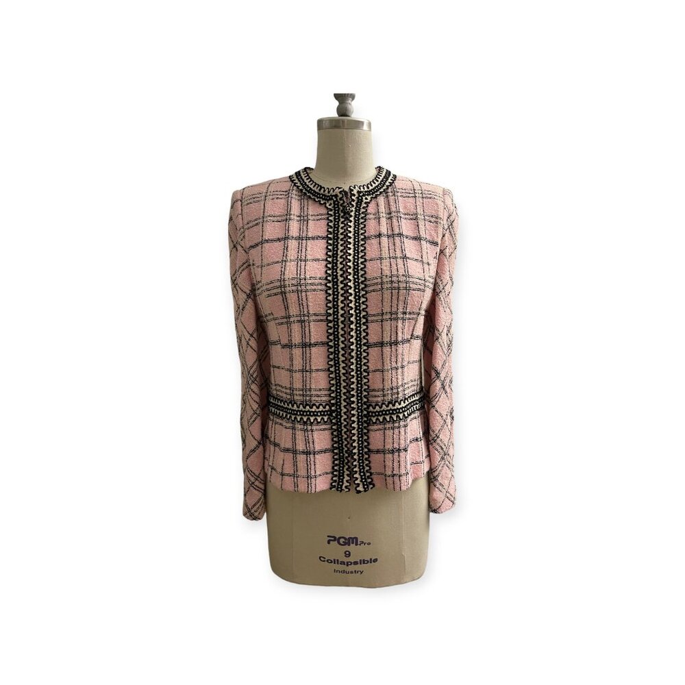ST.JOHN knitted trim tweed jacket
